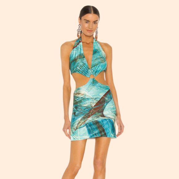 Farai London Gaia Blue Mini Dress - Picture 1 of 7